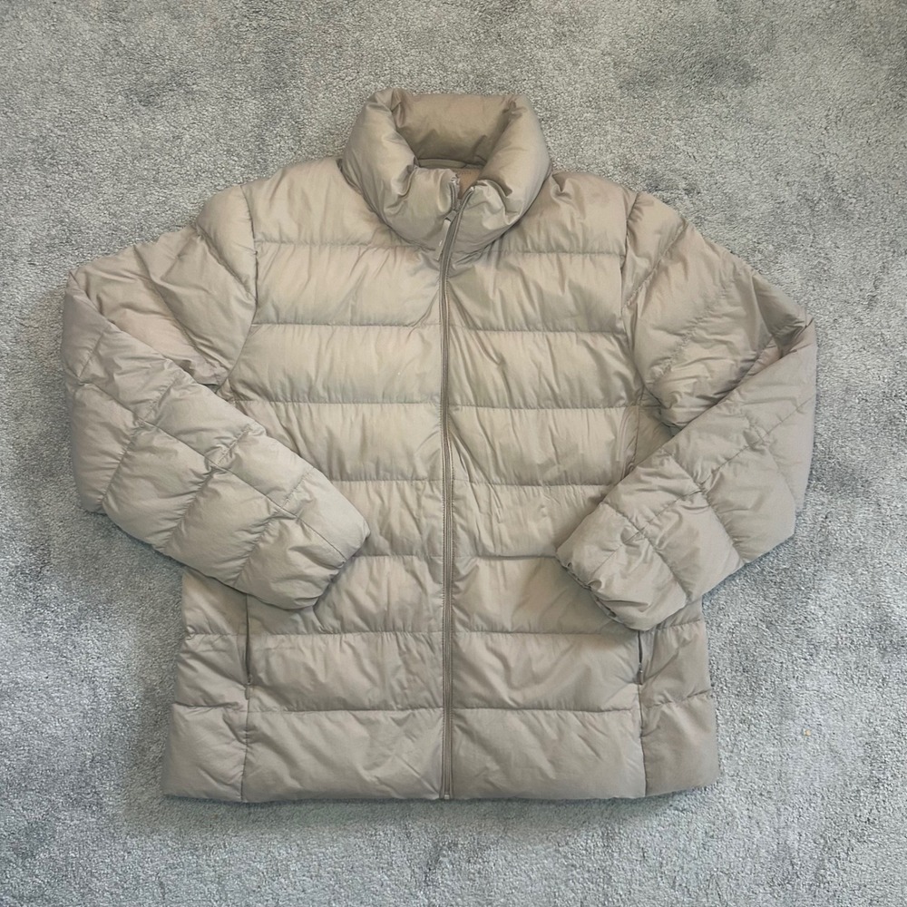 Uniqlo Ultra Light Down Jacket Womens XL Tan Beige Puffer Full Zip 442732